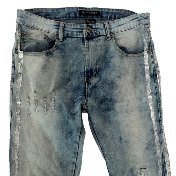 M. Society Men’s Acid Wash Patchwork Distressed Jeans Size 34x32 - Picture 10 of 17
